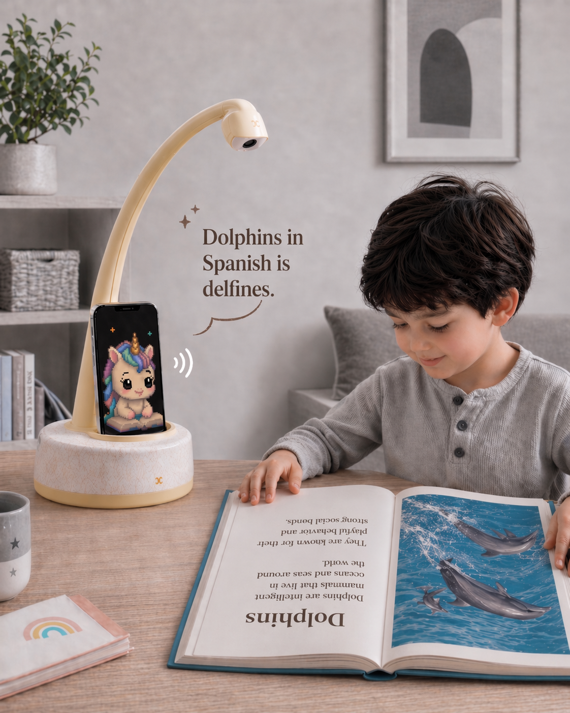 Child learning bilingual vocabulary with Dodo Reading Companion